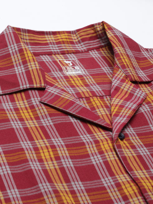 Burgandy Checked Pure Cotton Sleepsuit